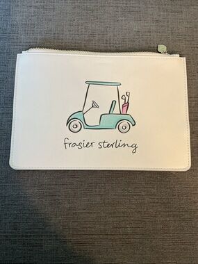 White & Teal Golf Cart Cosmetic Bag